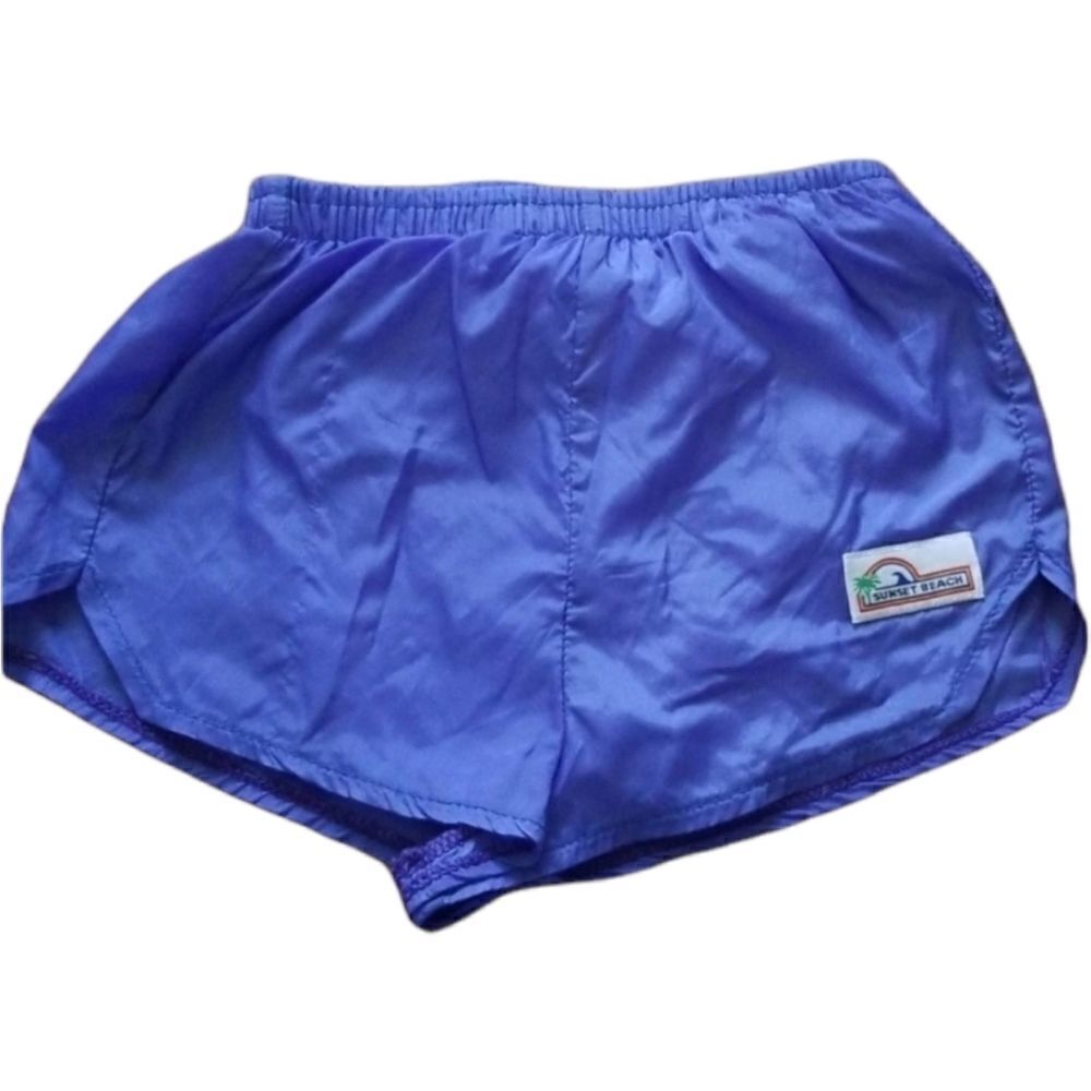 Vintage Sunset Beach by Catalina Purple Blue High Thigh Swim Shorts